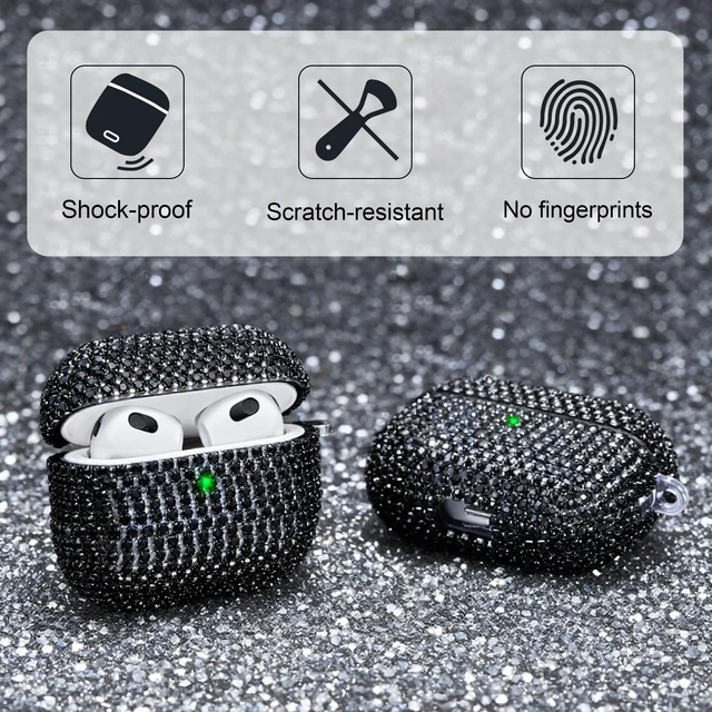 Alt view image 3 of 7 - Bling Case Compatible with AirPods 3rd Generation (2021), Sparkling Diamond Case for AirPods 3 Case Bling Rhinestones for Women, Shockproof Protective Cute Cover with Keychain (Black)