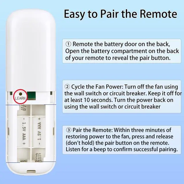 Alt view image 6 of 7 - 99372 99119 P/N K6019-01 Replacement Remote Control for Hunter Ceiling Fan | for model: 99372 99770 99392 99118 99122 99123, 3-Speed & Light Dimmer with Wall Mount (Remote Only)