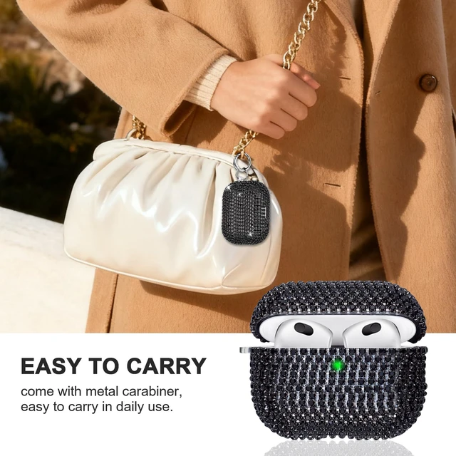 Alt view image 7 of 7 - Bling Case Compatible with AirPods 3rd Generation (2021), Sparkling Diamond Case for AirPods 3 Case Bling Rhinestones for Women, Shockproof Protective Cute Cover with Keychain (Black)
