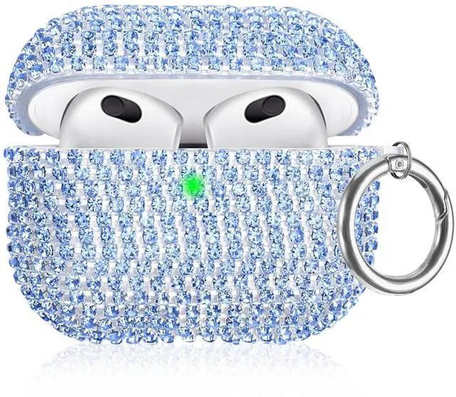 Main image of Bling Case Compatible with AirPods 3rd Generation (2021), Sparkling Diamond Case for AirPods 3 Case Bling Rhinestones for Women, Shockproof Protective Cute Cover with Keychain (Blue)