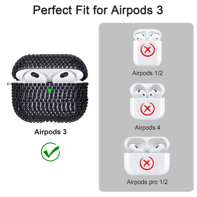 Alt view image 6 of 7 - Bling Case Compatible with AirPods 3rd Generation (2021), Sparkling Diamond Case for AirPods 3 Case Bling Rhinestones for Women, Shockproof Protective Cute Cover with Keychain (Black)