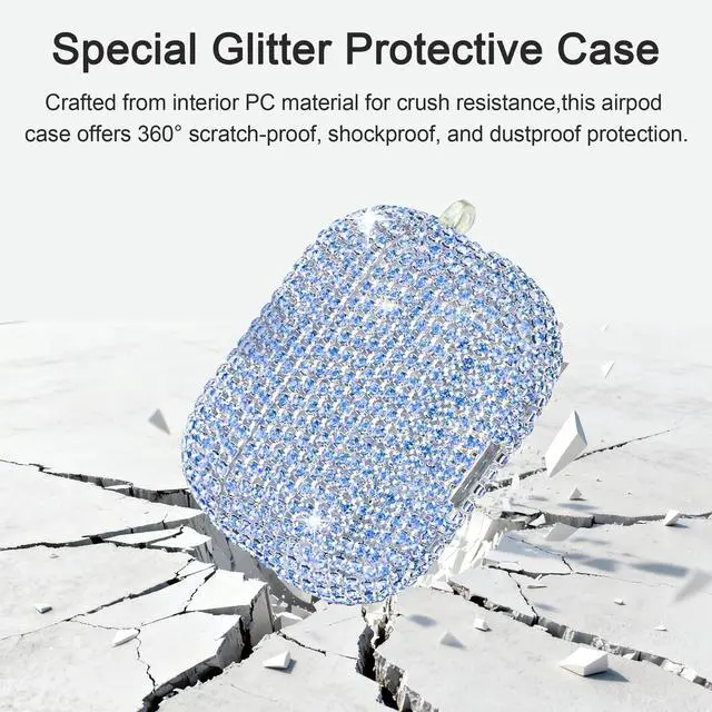 Alt view image 2 of 7 - Bling Case Compatible with AirPods 3rd Generation (2021), Sparkling Diamond Case for AirPods 3 Case Bling Rhinestones for Women, Shockproof Protective Cute Cover with Keychain (Blue)