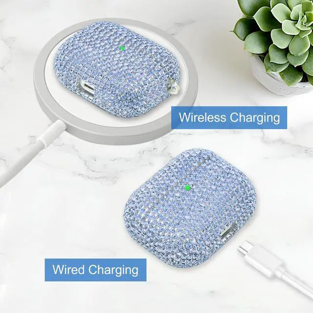 Alt view image 4 of 7 - Bling Case Compatible with AirPods 3rd Generation (2021), Sparkling Diamond Case for AirPods 3 Case Bling Rhinestones for Women, Shockproof Protective Cute Cover with Keychain (Blue)