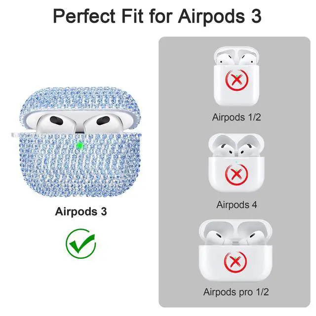 Alt view image 6 of 7 - Bling Case Compatible with AirPods 3rd Generation (2021), Sparkling Diamond Case for AirPods 3 Case Bling Rhinestones for Women, Shockproof Protective Cute Cover with Keychain (Blue)