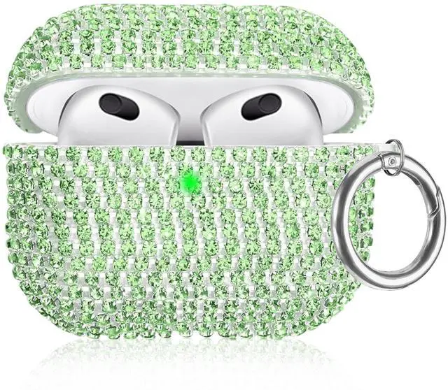 Main image of Bling Case Compatible with AirPods 3rd Generation (2021), Sparkling Diamond Case for AirPods 3 Case Bling Rhinestones for Women, Shockproof Protective Cute Cover with Keychain (Green)