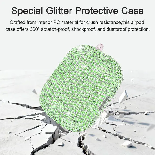 Alt view image 2 of 7 - Bling Case Compatible with AirPods 3rd Generation (2021), Sparkling Diamond Case for AirPods 3 Case Bling Rhinestones for Women, Shockproof Protective Cute Cover with Keychain (Green)