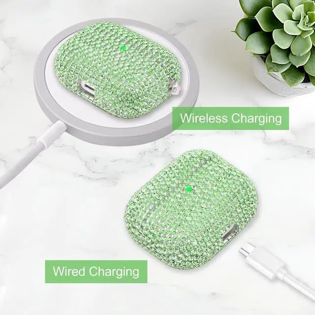 Alt view image 4 of 7 - Bling Case Compatible with AirPods 3rd Generation (2021), Sparkling Diamond Case for AirPods 3 Case Bling Rhinestones for Women, Shockproof Protective Cute Cover with Keychain (Green)