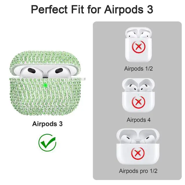 Alt view image 6 of 7 - Bling Case Compatible with AirPods 3rd Generation (2021), Sparkling Diamond Case for AirPods 3 Case Bling Rhinestones for Women, Shockproof Protective Cute Cover with Keychain (Green)