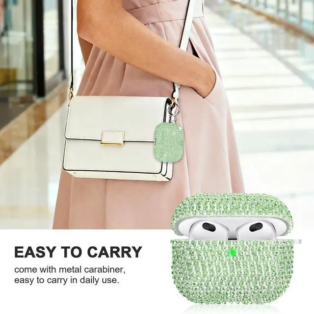 Alt view image 7 of 7 - Bling Case Compatible with AirPods 3rd Generation (2021), Sparkling Diamond Case for AirPods 3 Case Bling Rhinestones for Women, Shockproof Protective Cute Cover with Keychain (Green)