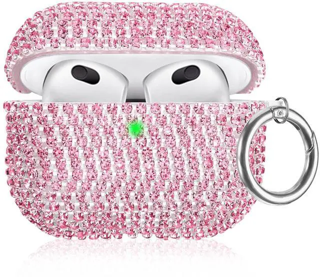 Main image of Bling Case Compatible with AirPods 3rd Generation (2021), Sparkling Diamond Case for AirPods 3 Case Bling Rhinestones for Women, Shockproof Protective Cute Cover with Keychain (Pink)