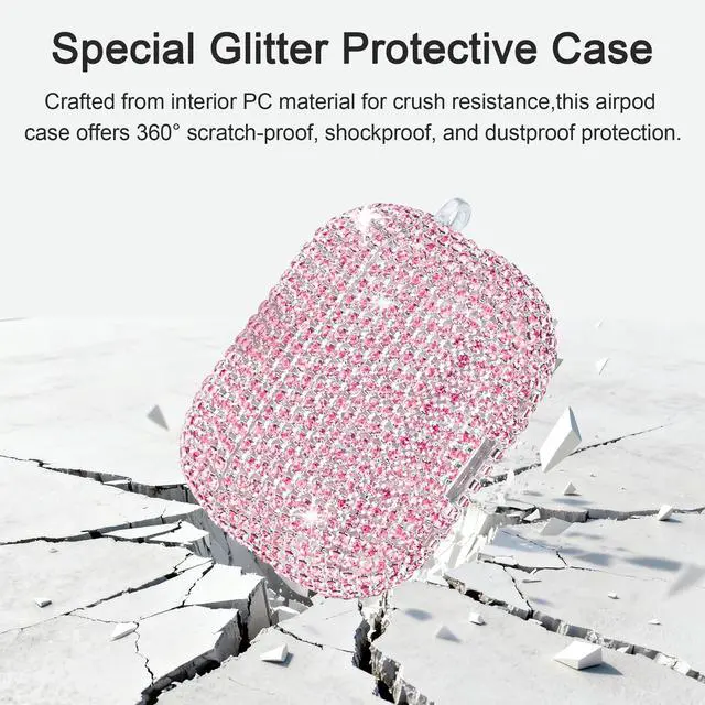 Alt view image 2 of 7 - Bling Case Compatible with AirPods 3rd Generation (2021), Sparkling Diamond Case for AirPods 3 Case Bling Rhinestones for Women, Shockproof Protective Cute Cover with Keychain (Pink)