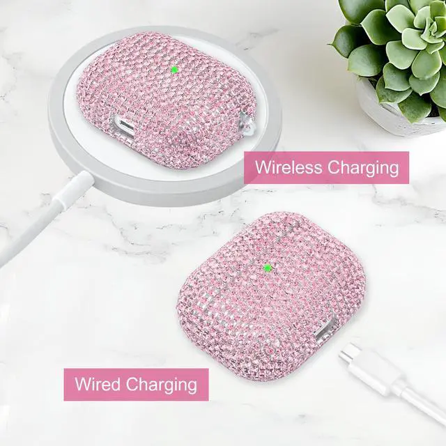 Alt view image 4 of 7 - Bling Case Compatible with AirPods 3rd Generation (2021), Sparkling Diamond Case for AirPods 3 Case Bling Rhinestones for Women, Shockproof Protective Cute Cover with Keychain (Pink)