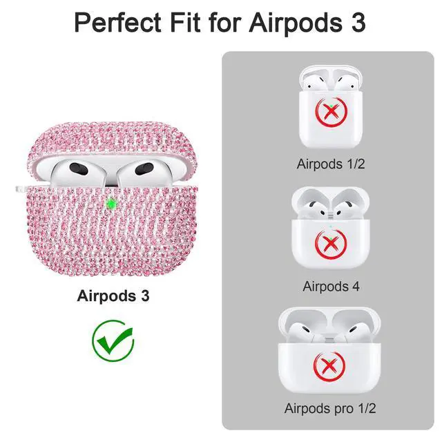 Alt view image 6 of 7 - Bling Case Compatible with AirPods 3rd Generation (2021), Sparkling Diamond Case for AirPods 3 Case Bling Rhinestones for Women, Shockproof Protective Cute Cover with Keychain (Pink)