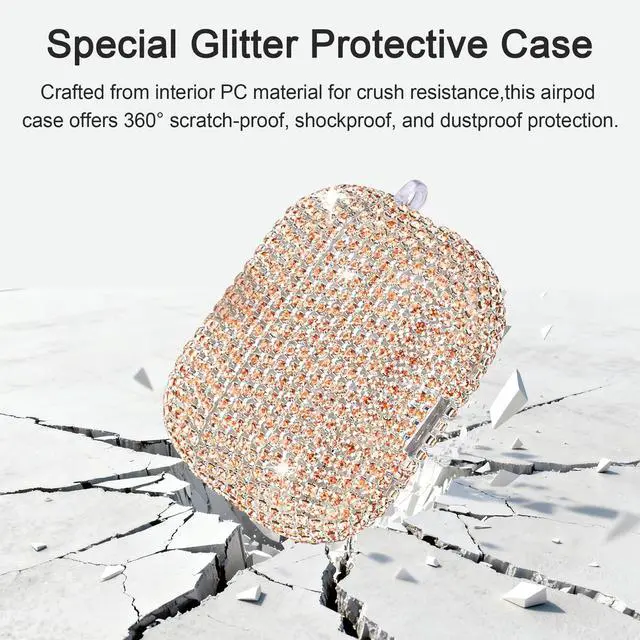 Alt view image 2 of 7 - Bling Case Compatible with AirPods 3rd Generation (2021), Sparkling Diamond Case for AirPods 3 Case Bling Rhinestones for Women, Shockproof Protective Cute Cover with Keychain (Gold)