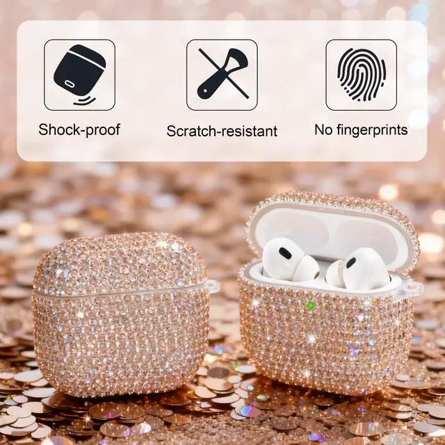 Alt view image 3 of 7 - Bling Case Compatible with AirPods 3rd Generation (2021), Sparkling Diamond Case for AirPods 3 Case Bling Rhinestones for Women, Shockproof Protective Cute Cover with Keychain (Gold)