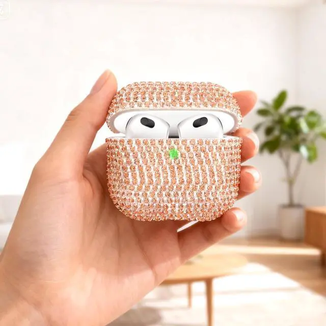 Alt view image 5 of 7 - Bling Case Compatible with AirPods 3rd Generation (2021), Sparkling Diamond Case for AirPods 3 Case Bling Rhinestones for Women, Shockproof Protective Cute Cover with Keychain (Gold)