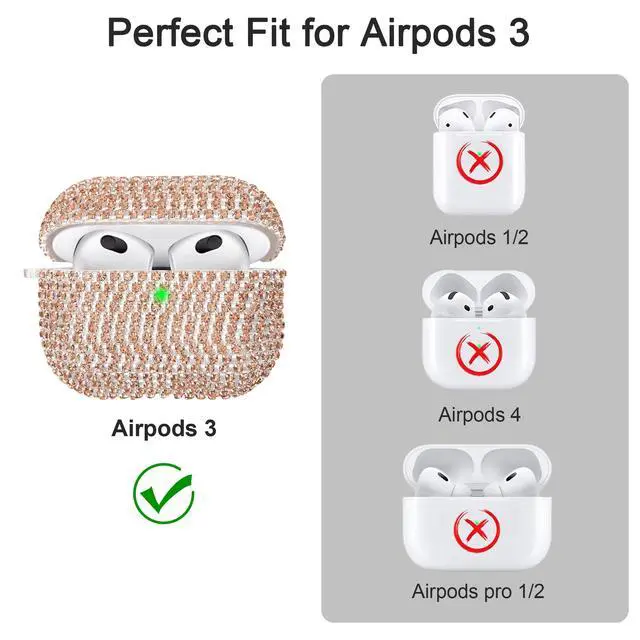 Alt view image 6 of 7 - Bling Case Compatible with AirPods 3rd Generation (2021), Sparkling Diamond Case for AirPods 3 Case Bling Rhinestones for Women, Shockproof Protective Cute Cover with Keychain (Gold)
