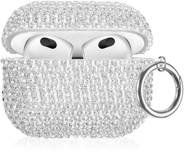 Main image of Bling Case Compatible with AirPods 3rd Generation (2021), Sparkling Diamond Case for AirPods 3 Case Bling Rhinestones for Women, Shockproof Protective Cute Cover with Keychain