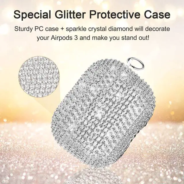 Alt view image 2 of 7 - Bling Case Compatible with AirPods 3rd Generation (2021), Sparkling Diamond Case for AirPods 3 Case Bling Rhinestones for Women, Shockproof Protective Cute Cover with Keychain