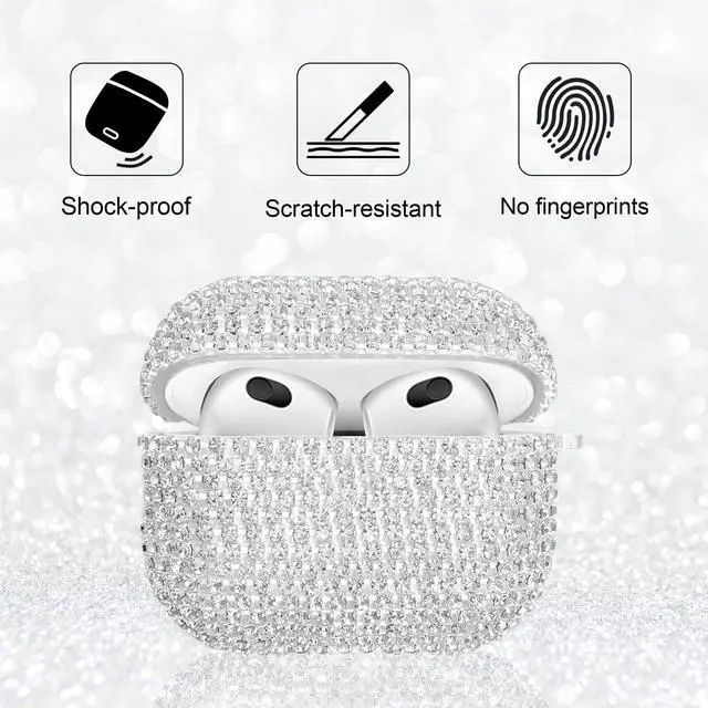 Alt view image 3 of 7 - Bling Case Compatible with AirPods 3rd Generation (2021), Sparkling Diamond Case for AirPods 3 Case Bling Rhinestones for Women, Shockproof Protective Cute Cover with Keychain