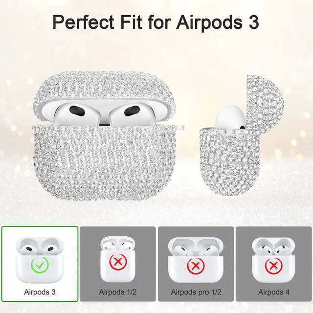 Alt view image 6 of 7 - Bling Case Compatible with AirPods 3rd Generation (2021), Sparkling Diamond Case for AirPods 3 Case Bling Rhinestones for Women, Shockproof Protective Cute Cover with Keychain