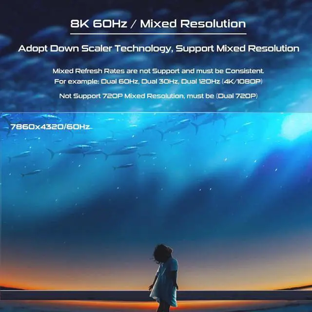 Alt view image 6 of 7 - 8K HDMI Splitter 1 in 2 Out 4K@120Hz 8K@60Hz HDMI 2.1 Splitter, Supports Audio Extractor, HDCP 2.3, EDID, HDMI Audio Out, for PS5/PS4, Xbox, Fire Stick, Blu-ray Player, Hue Sync Box