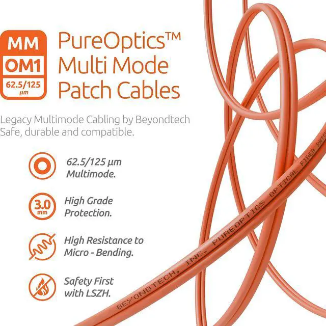 Alt view image 5 of 7 - 1m (3.28ft) LC to ST Fiber Patch Cable (2 Pack) UPC Multimode Duplex Fiber Optic Cable 62.5/125µm core, Compatible with OM1 LSZH PUREOptics Series