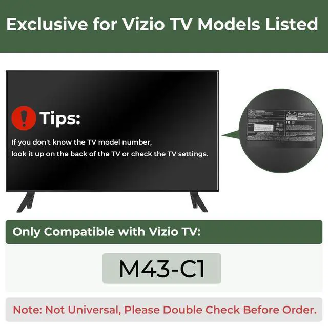 Alt view image 2 of 7 - Replacement TV Legs ONLY for Vizio M43-C1 Model, Fits M43-C1 TV Stand Feet, NOT Compatible with Other Vizio TVs, Includes Screws & Tool-Free Installation