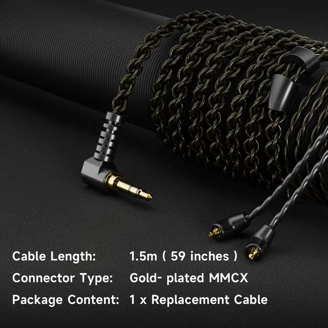 Alt view image 7 of 7 - SC100 OFC Silver-Plated Upgrade Headphone Cable, Black | 4N MMCX Replacement Earphone Cable, 3.5mm Audio Jack for Musician Audiophile