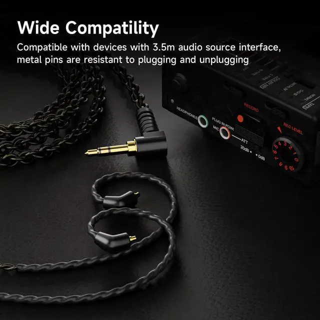 Alt view image 6 of 7 - SC100 OFC Silver-Plated Upgrade Headphone Cable, Black | 4N MMCX Replacement Earphone Cable, 3.5mm Audio Jack for Musician Audiophile