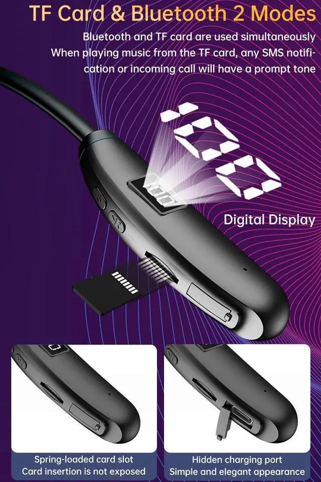 Alt view image 3 of 7 - Neckband Bluetooth Headphones with TF Card Slot, 200H Playtime Earphone Lightweight Sports Headphones with Mic, Magnetic Neckband Earbuds for Running, Cycling, IPX5 Waterproof Noise Reduction In-Ear