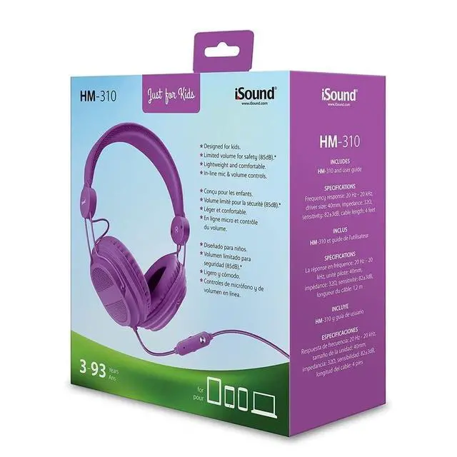 Alt view image 2 of 4 - DGHP-5540 Kid Friendly Headphones with Mic and Music Volume, Purple