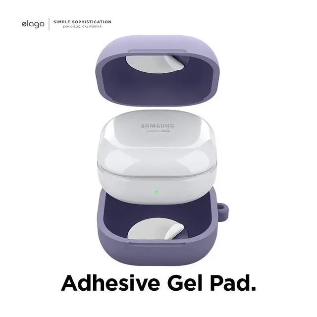 Alt view image 6 of 6 - Silicone Hang Case for Galaxy Buds FE, 2 Pro, 2, Pro, Live | (2023) (2022) (2021) (Lavender Grey)