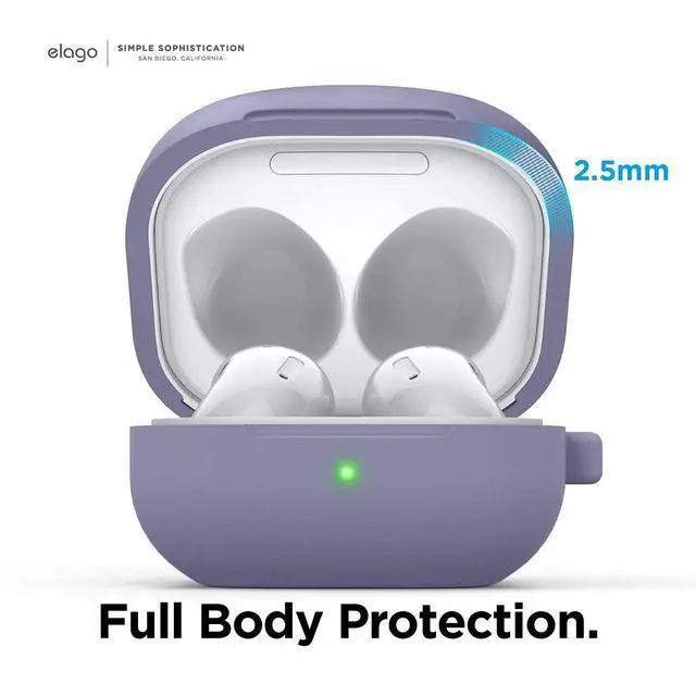 Alt view image 5 of 6 - Silicone Hang Case for Galaxy Buds FE, 2 Pro, 2, Pro, Live | (2023) (2022) (2021) (Lavender Grey)