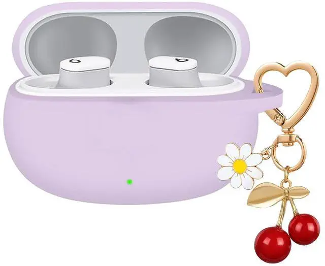 Main image of for Beats Studio Buds Case/Studio Buds Plus Case Cover,Soft Silicone Cover Protective with Cute Cherry Daisy Flower Charm Keychain for Beats Studio Buds+ Earbuds Charging Case Purple