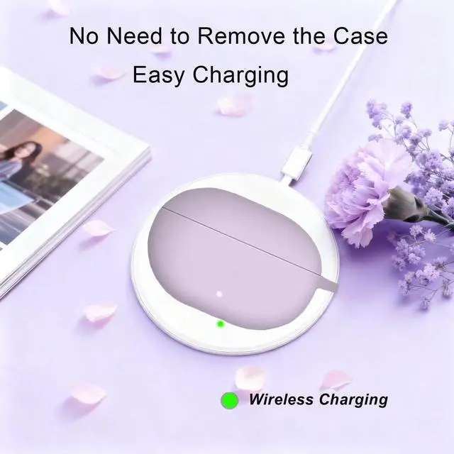Alt view image 6 of 6 - for Beats Studio Buds Case/Studio Buds Plus Case Cover,Soft Silicone Cover Protective with Cute Cherry Daisy Flower Charm Keychain for Beats Studio Buds+ Earbuds Charging Case Purple