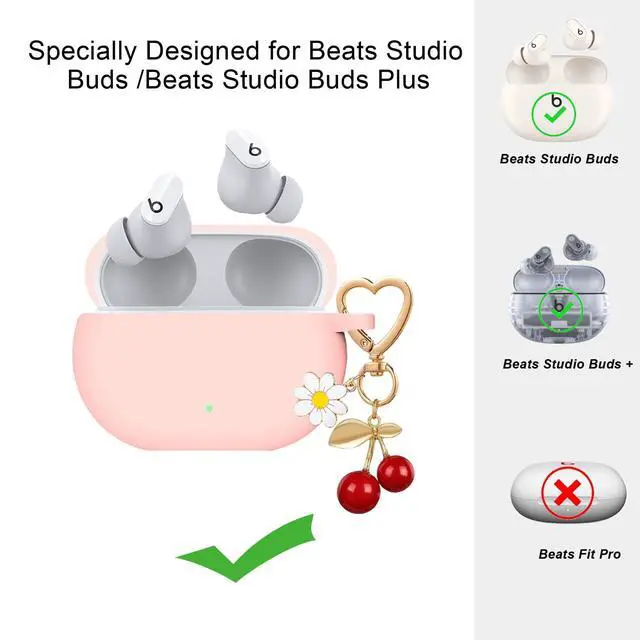 Alt view image 2 of 6 - for Beats Studio Buds Case/Studio Buds Plus Case Cover,Soft Silicone Cover Protective Case with Cute Cherry Daisy Flower Charm Keychain for Beats Studio Buds+ Earbuds Charging Case Pink