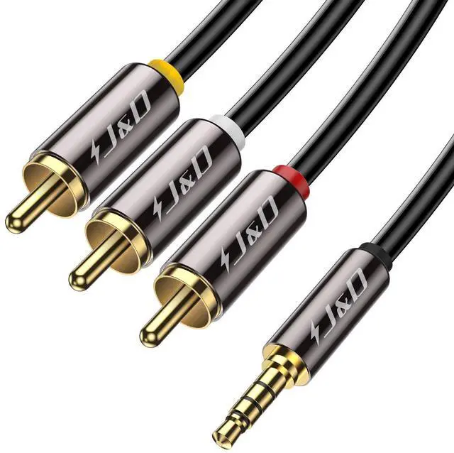 Main image of 3.5mm to RCA AV Cable, Gold Plated Copper Shell Heavy Duty 3.5mm 1/8 inch Male TRRS to 3 RCA Male Plug Stereo Audio Video AUX Cable for Tablet, Speaker, Home Theater, 6 Feet