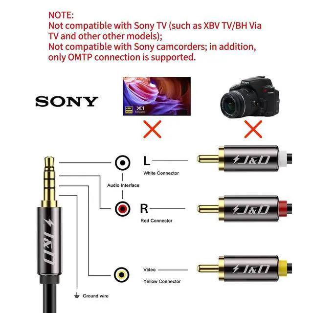 Alt view image 2 of 6 - 3.5mm to RCA AV Cable, Gold Plated Copper Shell Heavy Duty 3.5mm 1/8 inch Male TRRS to 3 RCA Male Plug Stereo Audio Video AUX Cable for Tablet, Speaker, Home Theater, 6 Feet
