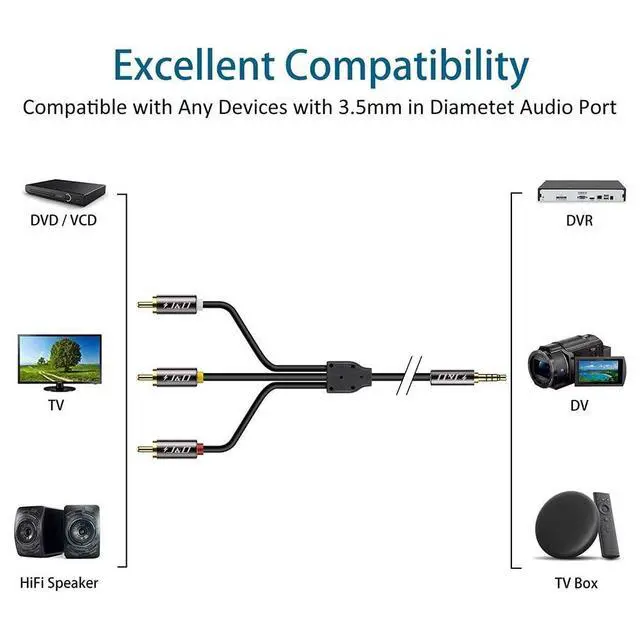Alt view image 3 of 6 - 3.5mm to RCA AV Cable, Gold Plated Copper Shell Heavy Duty 3.5mm 1/8 inch Male TRRS to 3 RCA Male Plug Stereo Audio Video AUX Cable for Tablet, Speaker, Home Theater, 6 Feet