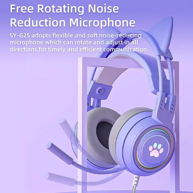 Alt view image 6 of 6 - Cat Ear Headphones Purple Gaming Headset with Mic for Switch Xbox One PS4 PS5, Cute Girl Kids Wired Headphones Light up Kawaii Kitty Noise Cancelling Headphones for Gamer PC Laptop