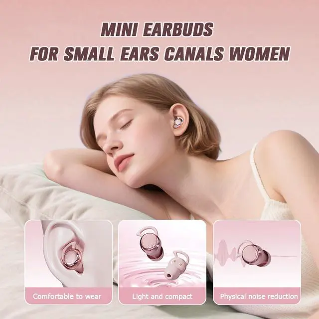 Alt view image 3 of 7 - Invisible Small Mini Sleep Earbuds Pink Wireless Bluetooth Comfortable Side Sleepers Sleeping Tiny Micro Smallest Discreet Hidden Earbud Headphones for Work Ear Buds for Small Ear Canals Women