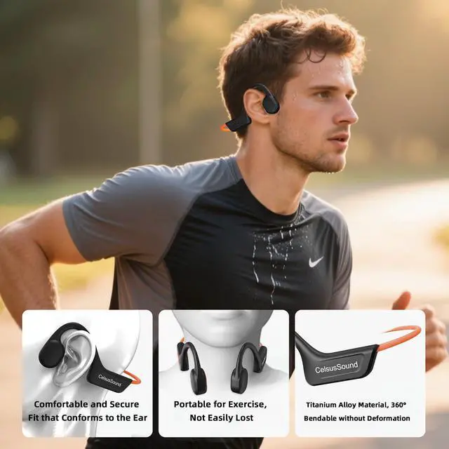Alt view image 3 of 6 - Bone Conduction Headphones, Open Ear Bluetooth 5.3 Headphones, Bone Conduction Earbuds with Mic, IPX7 Waterproof Sports Earphones for Running, Cycling, Hiking, Gym