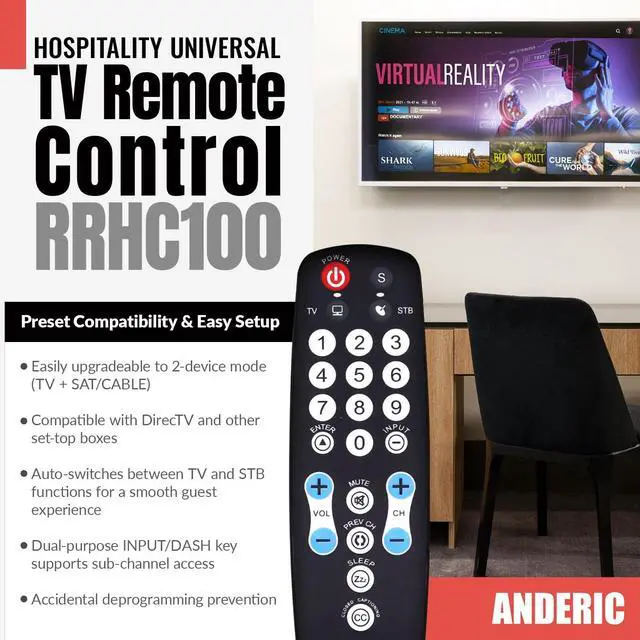 Alt view image 2 of 6 - EzWipe Universal TV Remote Control - 1-Device - TV Only | for Hospitality, Hotels, Motels, Commercial TVs - Clean Wipeable Membrane Surface - RRHC100