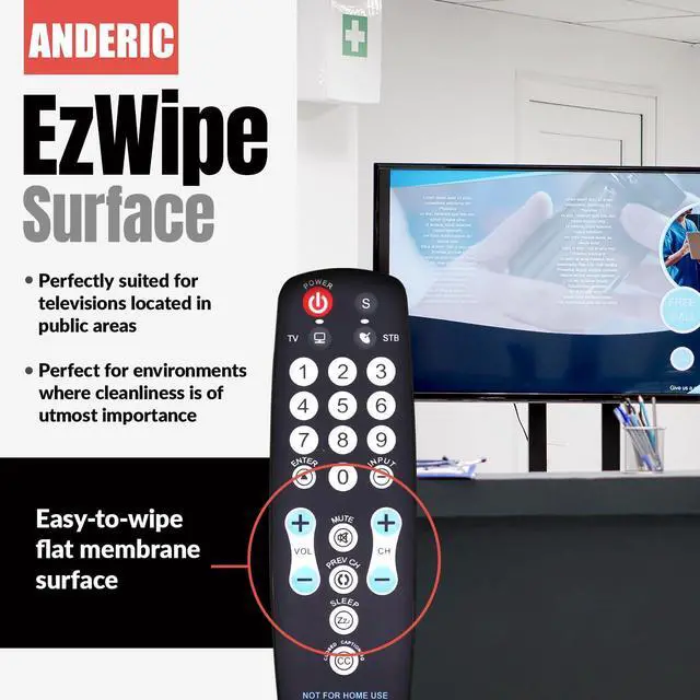 Alt view image 5 of 6 - EzWipe Universal TV Remote Control - 1-Device - TV Only | for Hospitality, Hotels, Motels, Commercial TVs - Clean Wipeable Membrane Surface - RRHC100