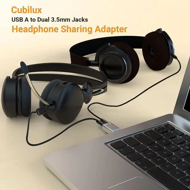 Alt view image 2 of 7 - USB A to Dual 3.5mm Headphone Splitter with DAC - USB to Double Stereo Audio Adapter - Compatible with Lenovo HP Dell Asus Computer Laptop PC