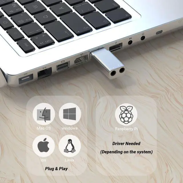 Alt view image 7 of 7 - USB A to Dual 3.5mm Headphone Splitter with DAC - USB to Double Stereo Audio Adapter - Compatible with Lenovo HP Dell Asus Computer Laptop PC