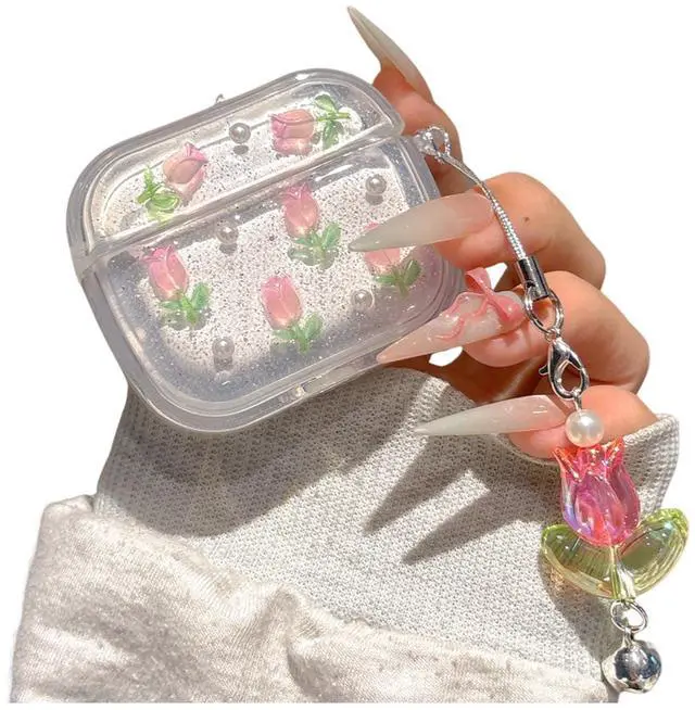 Main image of for Apple Airpods 4 Case Cute,Exquisite Rose Tulip Shell Pattern Design,Flowers Headphone Protective Cover with Exquisite Pendant for Women Girls (Tulip)
