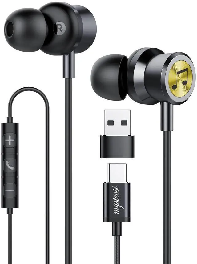 Main image of USB C Wired Earbuds, in Ear Earphones for Samsung S25 S24 Ultra A16 5G USBC Headphones with Mic, Magnetic Noise Isolation Headset Compatible for iPhone 16 15 Pro Max MacBook (Black)
