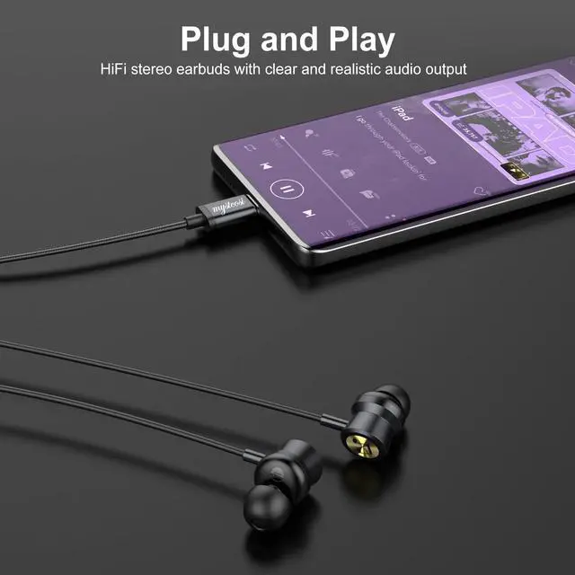 Alt view image 2 of 7 - USB C Wired Earbuds, in Ear Earphones for Samsung S25 S24 Ultra A16 5G USBC Headphones with Mic, Magnetic Noise Isolation Headset Compatible for iPhone 16 15 Pro Max MacBook (Black)